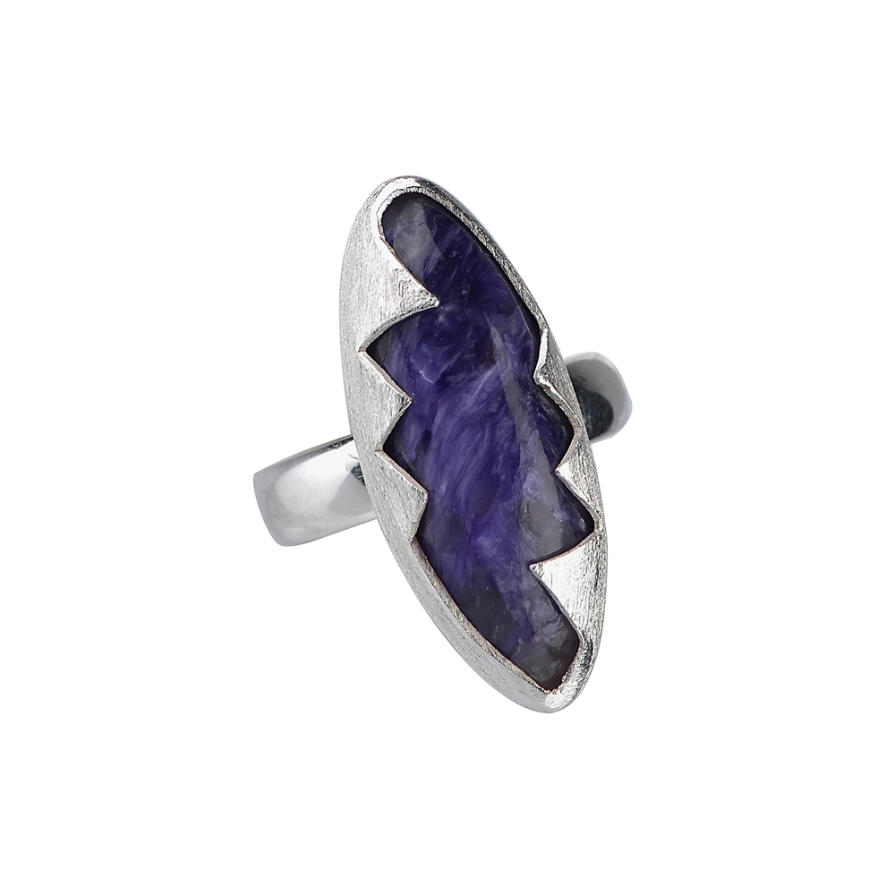 Ring Marquise Charoite (25mm), size 57, zig-zag beveling