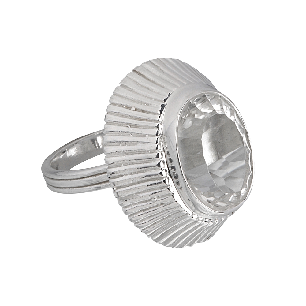 Ring Rock Crystal oval, faceted, size 61