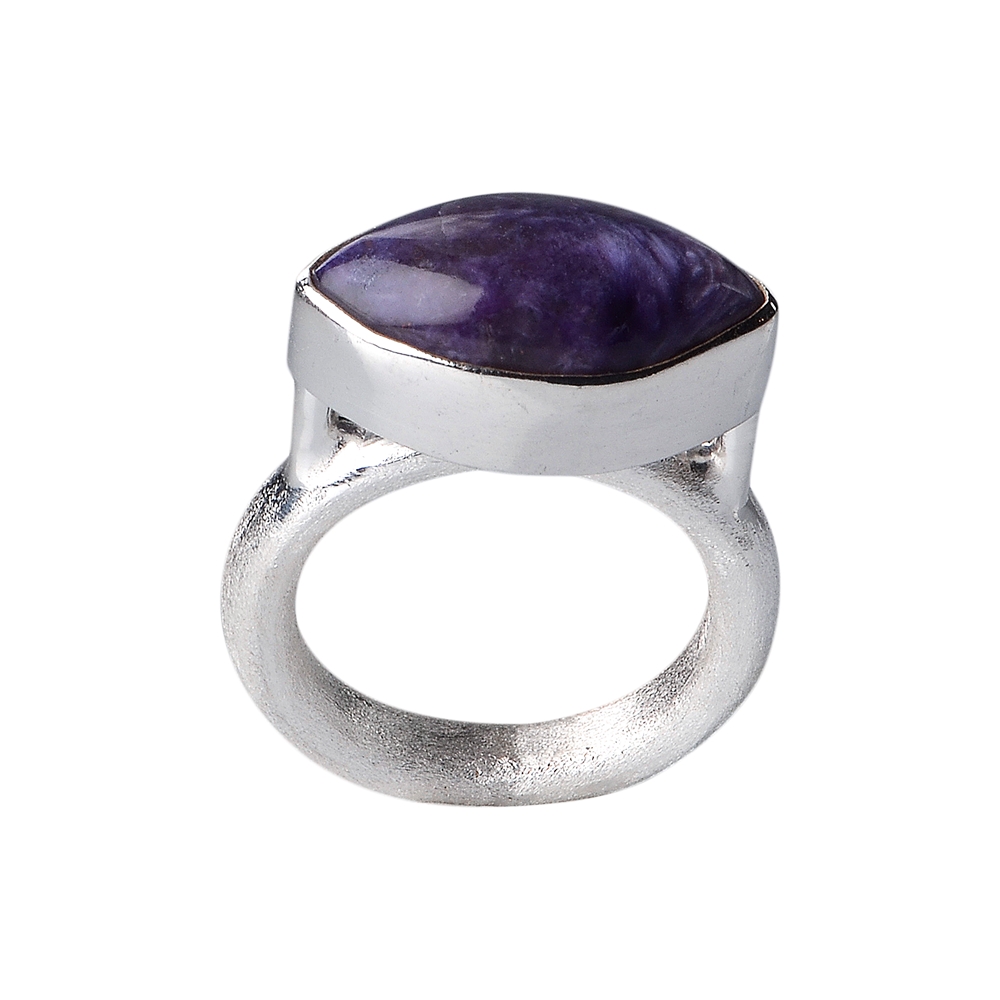 Ring Marquise Charoite (17mm), size 55, frosted bar 