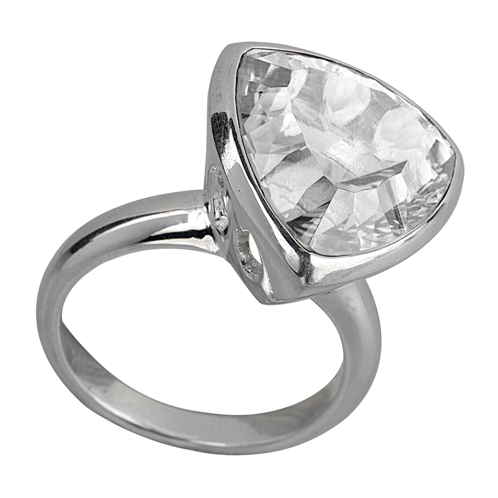 Bague Cristal de roche, triangulaire, facettée, taille 55