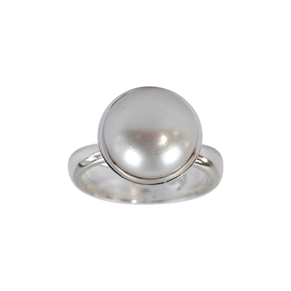 Anneau perle blanche (12mm), taille 57
