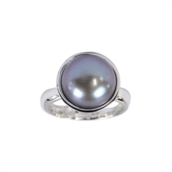 243005190009 Ring Perle grau (12mm), Größe 57 | Großhändler Edelsteine, Heilsteine & Schmuck