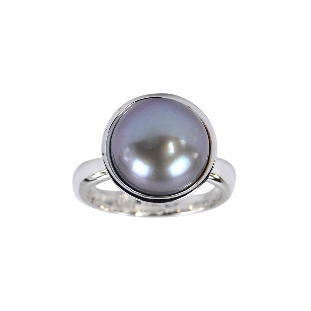 Bague perle grise (12mm), taille 63