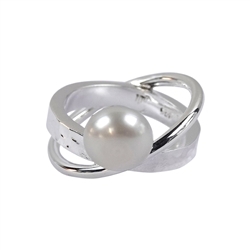 243005190015 Bague perle blanche (10mm), taille 57, anneau double | Marco Schreier