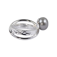 Bague perle grise (10mm), taille 53, anneau double