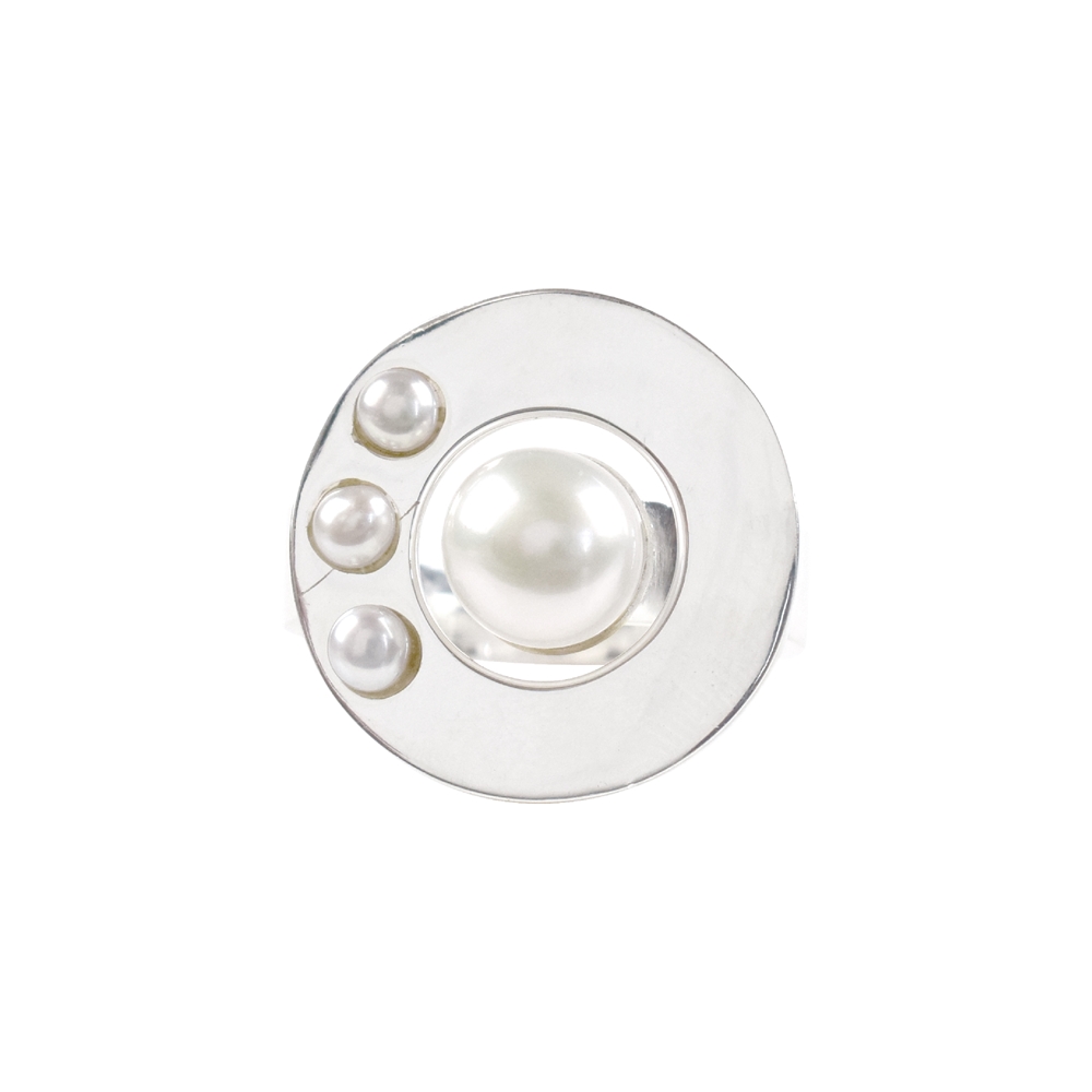 Ring Perle mit Rand, drei kleinen Perlen, Größe 55