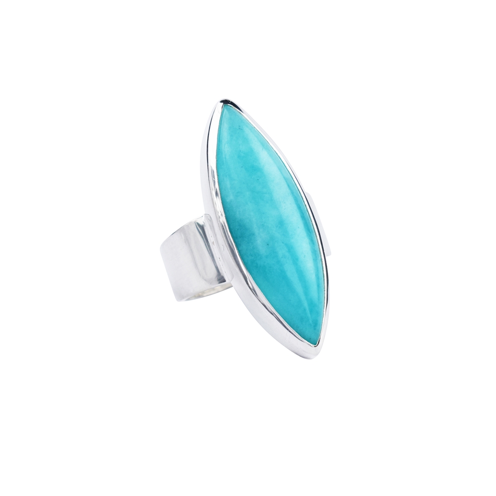 Bague Amazonite-Navette (30mm), taille 55