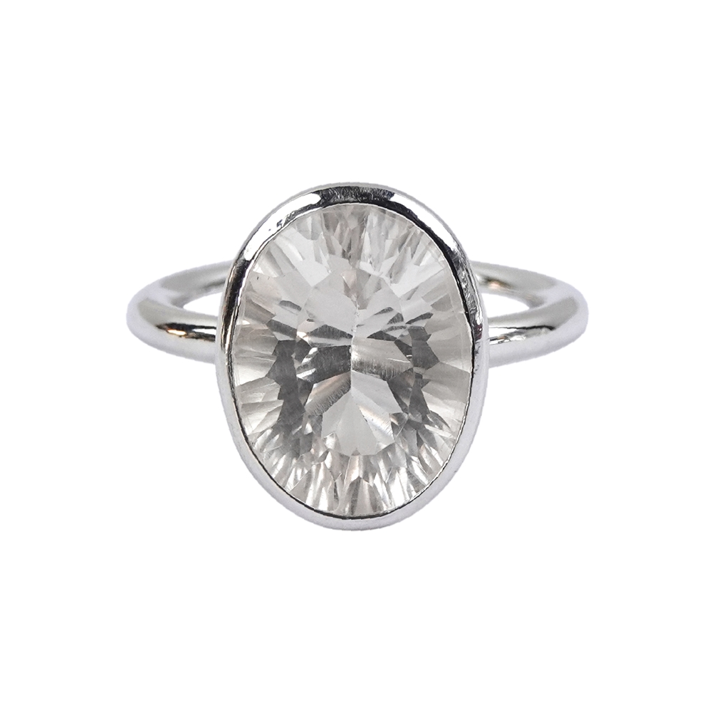 Ring Rock Crystal oval faceted, size 57