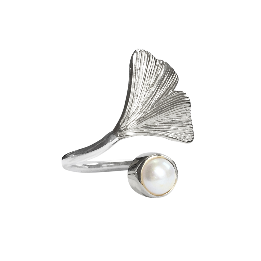 Anello di gingko con perla, misura 61