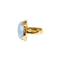 Anello ovale con acquamarina (20 x15 mm), misura 60, placcato oro