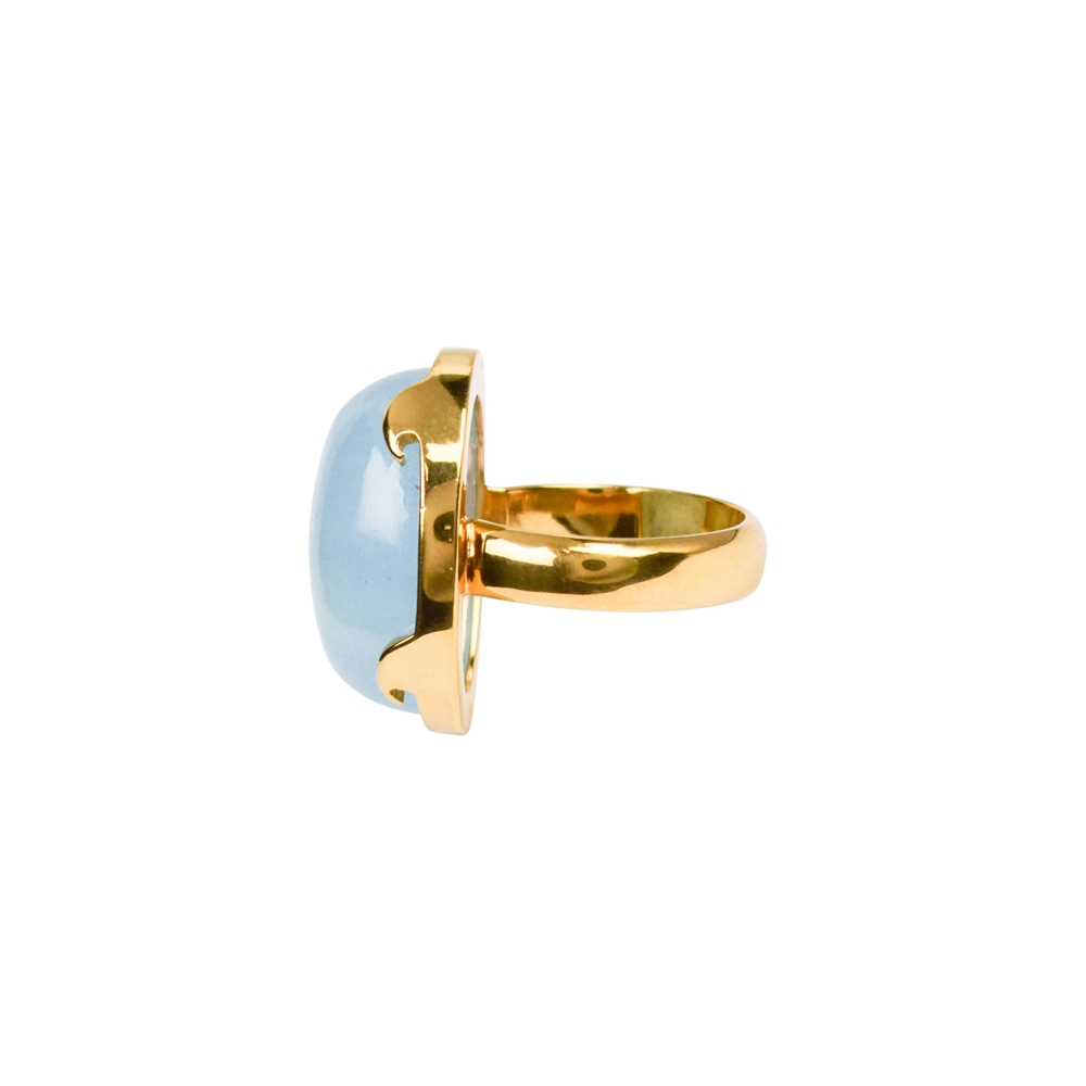 Bague Aigue-marine ovale (20 x15mm), taille 60, dorée à l'or fin