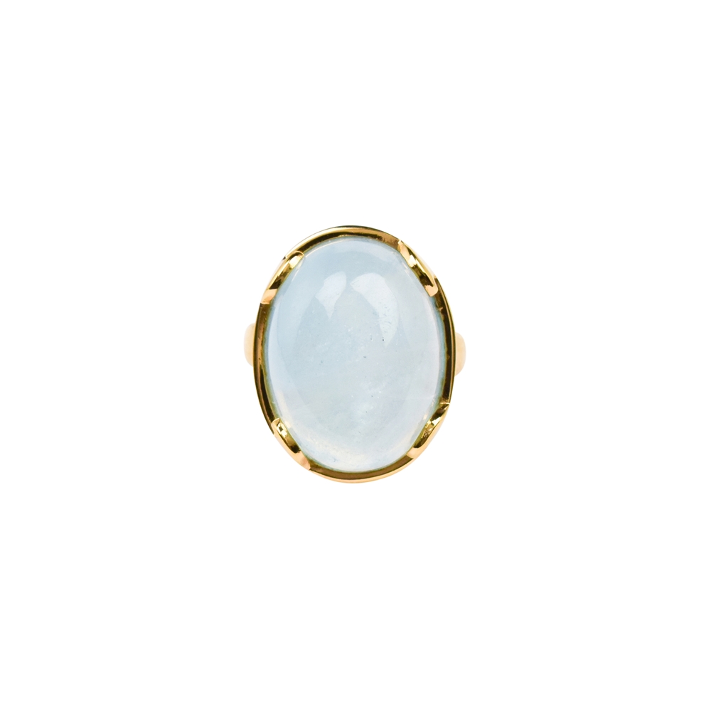 Anello ovale con acquamarina (20 x15 mm), misura 63, placcato oro 