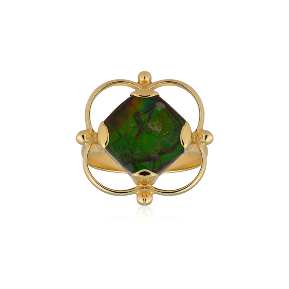 Bague Ammolite Cushion (12 x 12mm), taille 57 (18), dorée à l'or fin