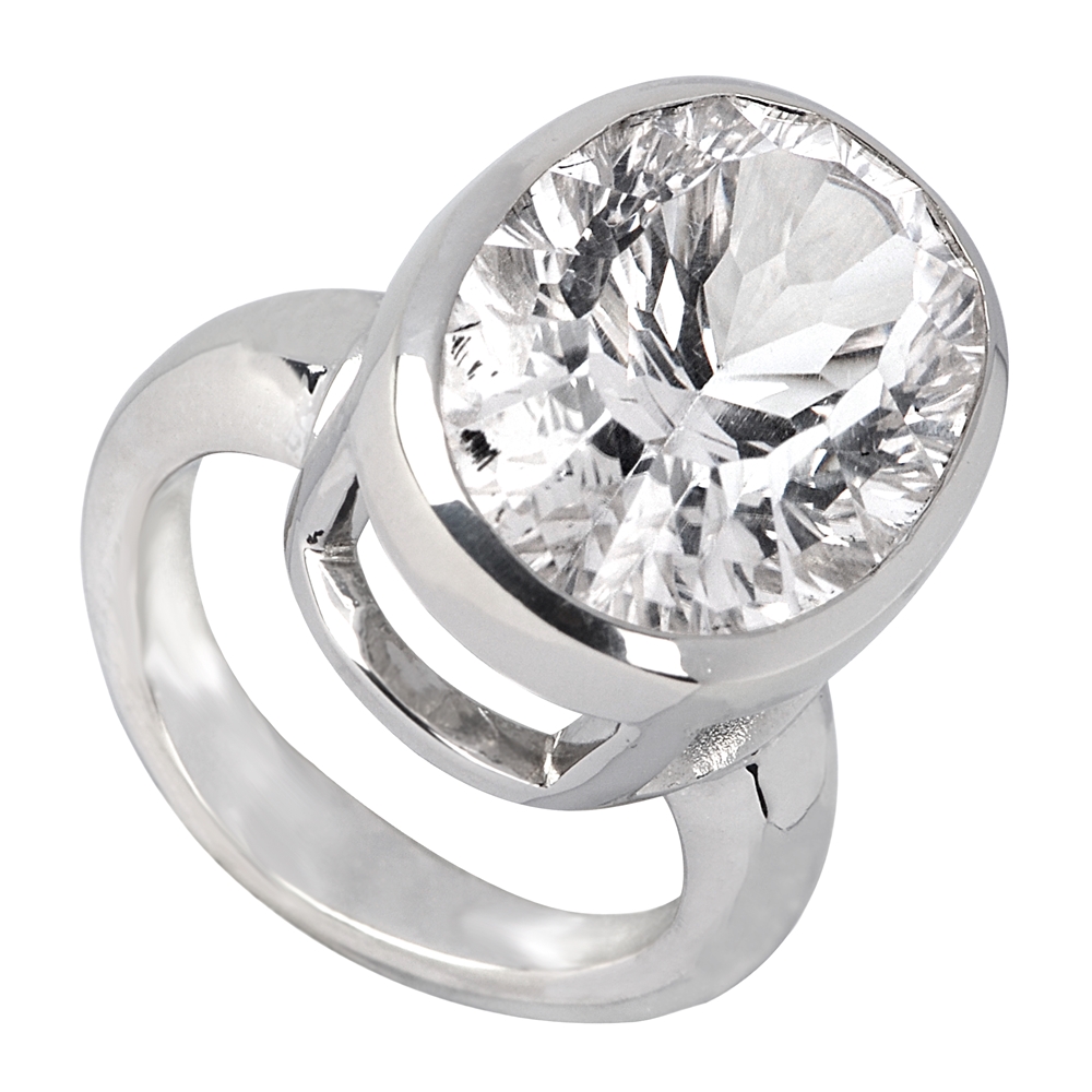 Ring Bergkristall oval, facettiert, Silber rhodiniert, Gr. 59