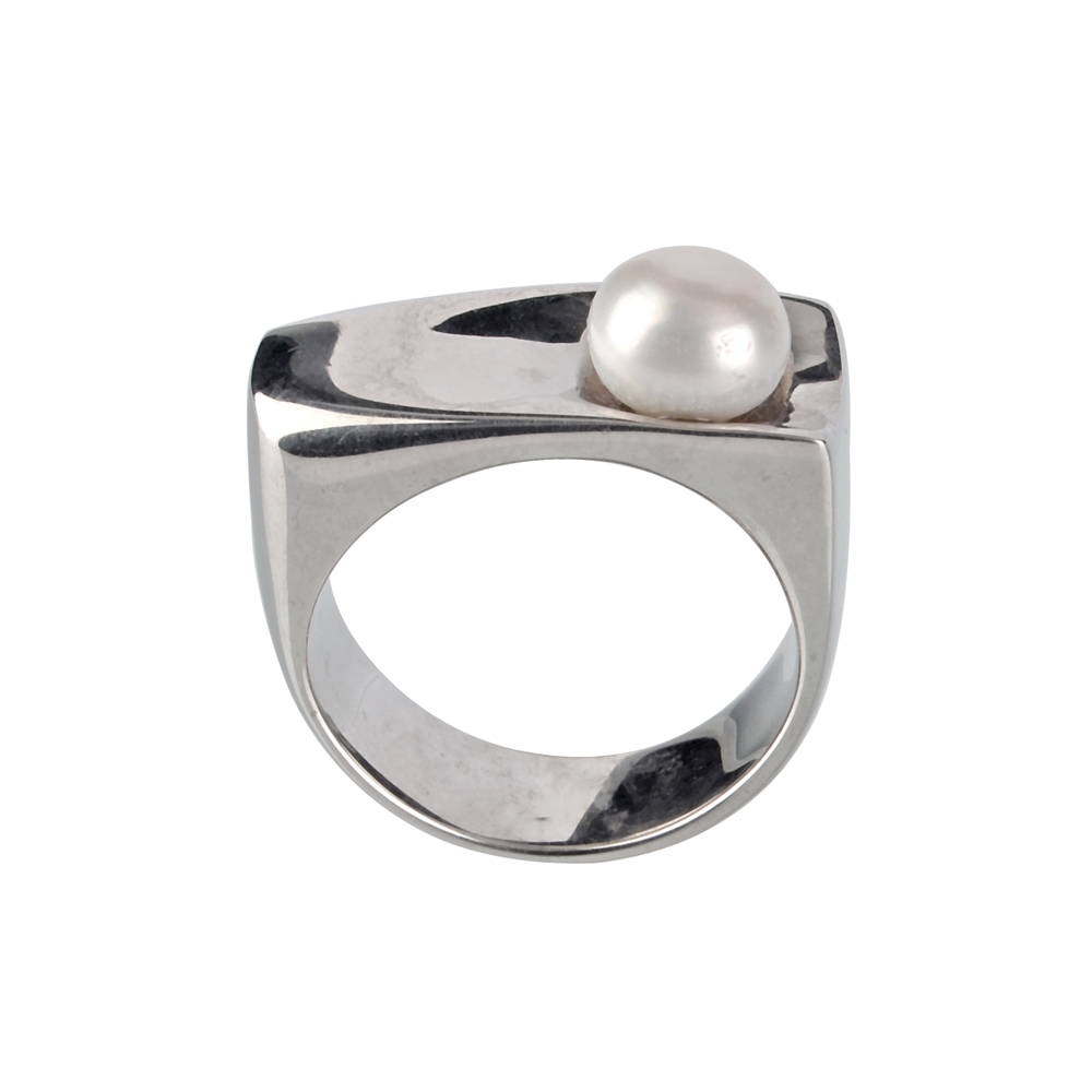 Ring Perle weiß (8mm), Größe 59, rhodiniert