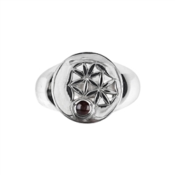 243018170032 Ring Blütenmotiv Granat, Gr. 53, rhodiniert  | Edelsteine, Heilsteine & Schmuck