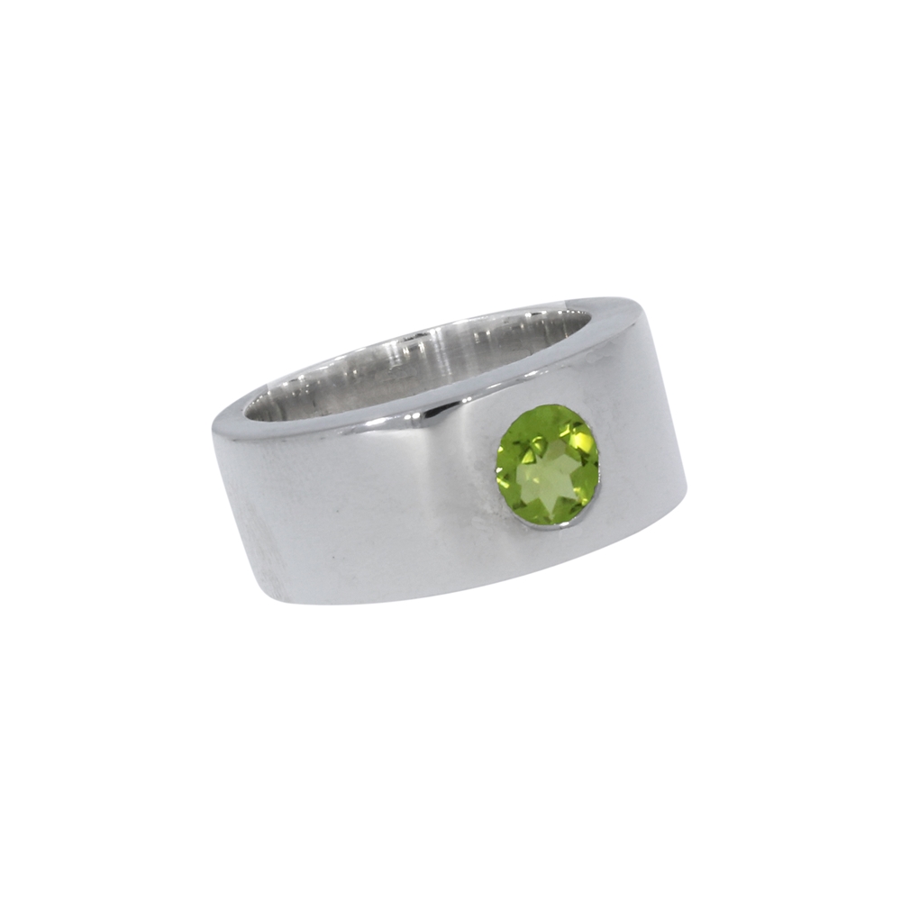 Band ring with Peridote (6mm), size 57, rhodium plated