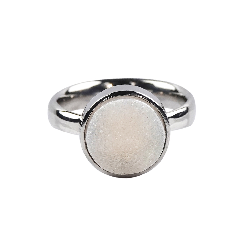 Ring Druzy Agate (12mm), size 57, rhodium plated