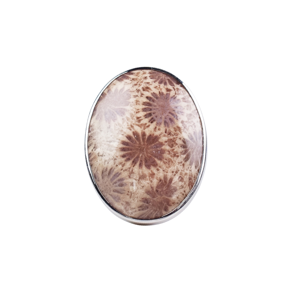 Anello ovale di corallo fossile (29 x 21 mm), misura 54