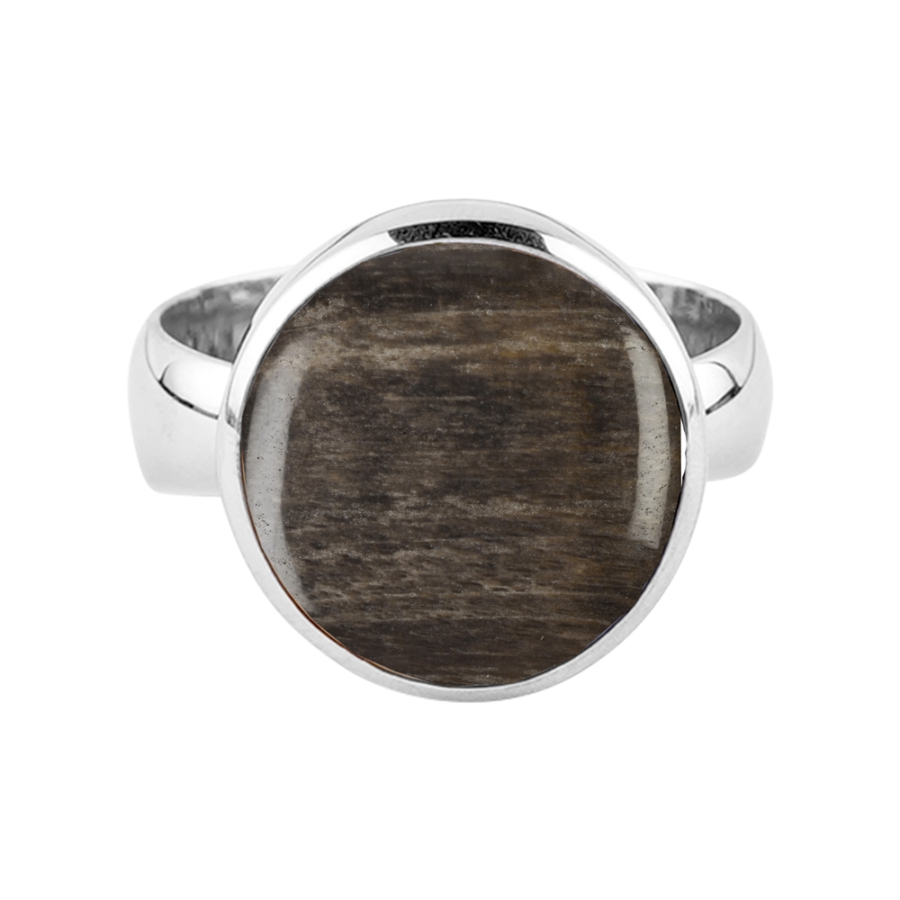 Ring versteinertes Holz, rund (15mm), rhodiniert, Größe 54 (17)