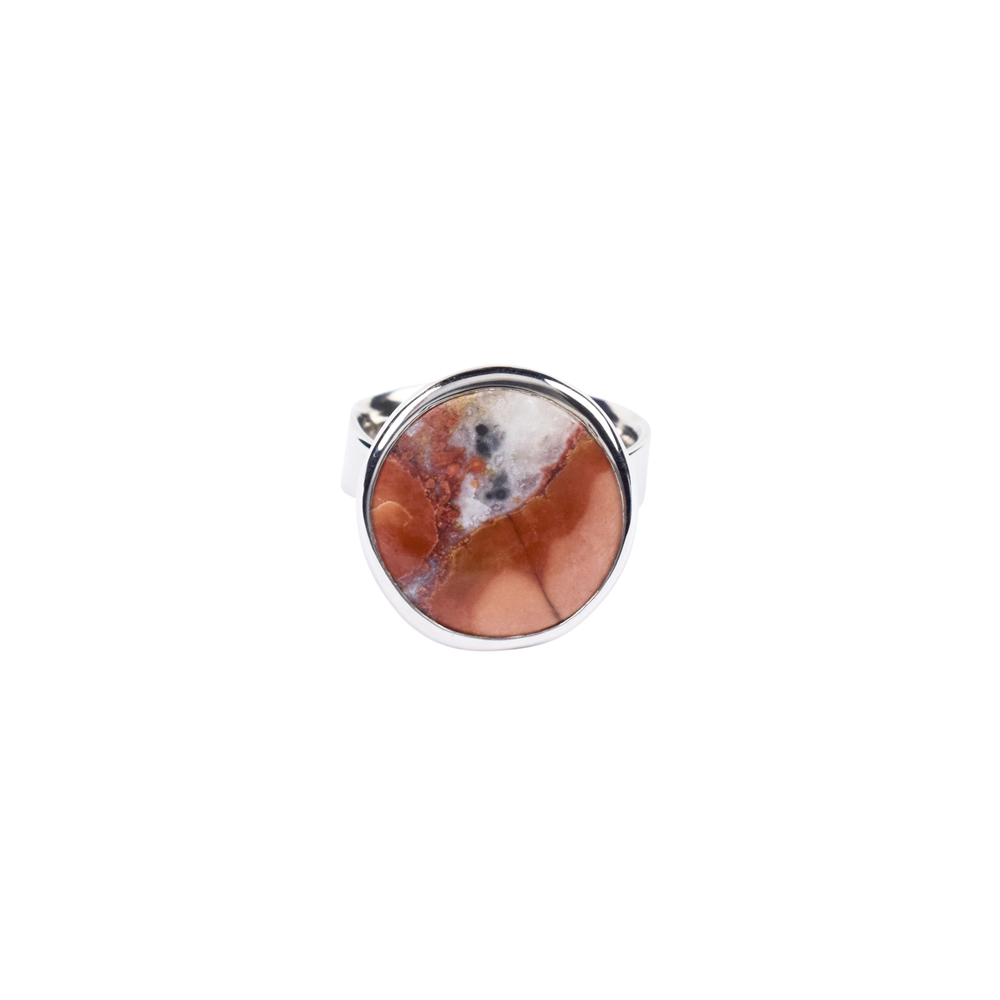 Ring maligano jasper round, size 57, rhodium plated