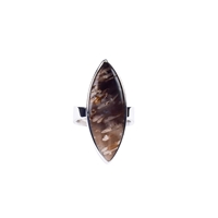 Petrified Palm Wood Marquise Ring, Size 57, Rhodium Plated