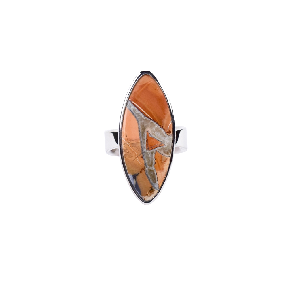 Ring maligano jasper marquise, size 60, rhodium plated