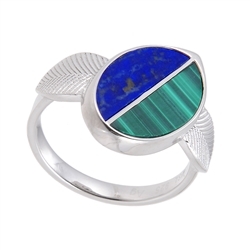 243018220430 Ring Malachit, Lapis Lazuli, Halboval (17 x 5mm), rhodiniert, Größe 54 (17) | Marco Schreier