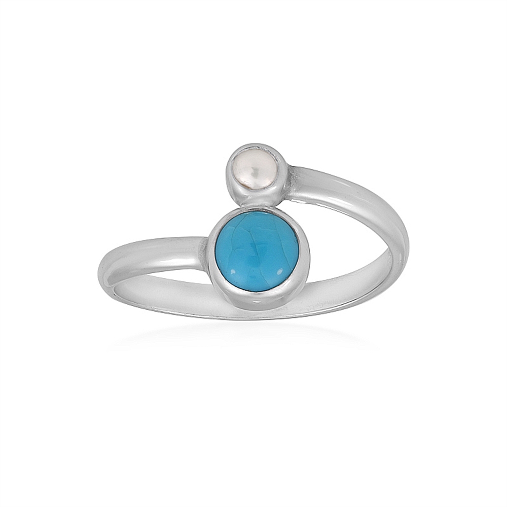 243018240128 Bague Turquoise ronde (6mm), perle 3mm), taille 54 (17), rhodiée