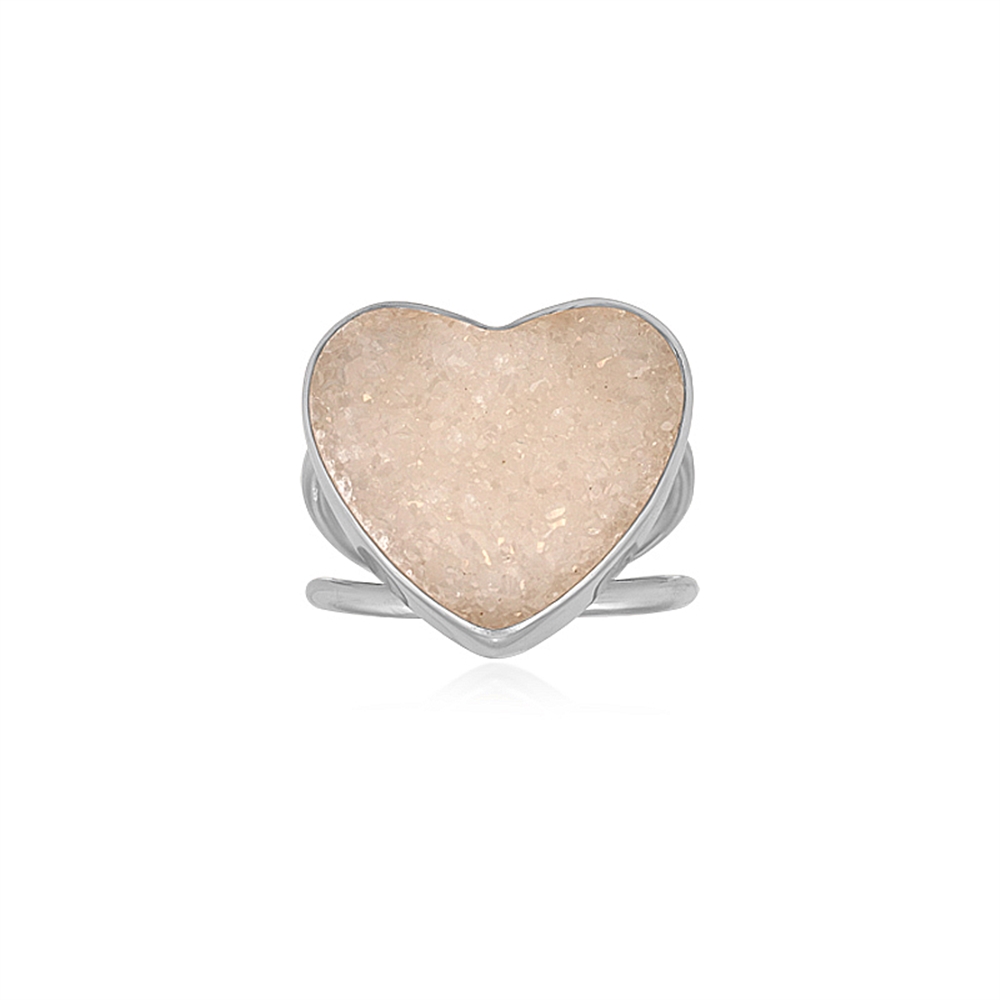 Agate (druzy agate) ring, heart (17 x 18mm), size 60 (19), rhodiniert | Marco Schreier