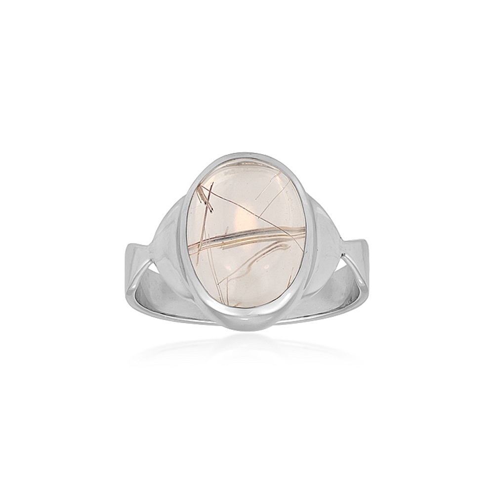 Anello di quarzo rutilico, ovale (15 x 11 mm), misura 60 (20), rodiato | Marco Schreier