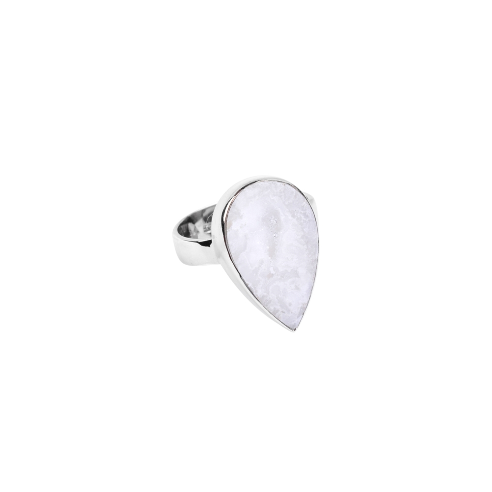Ring Agate Druzy (white) drop, size 63, platinum plated