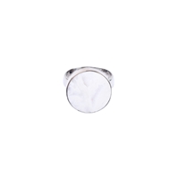 Anello di agata druzy (bianca) rotondo, misura 51, placcato in platino