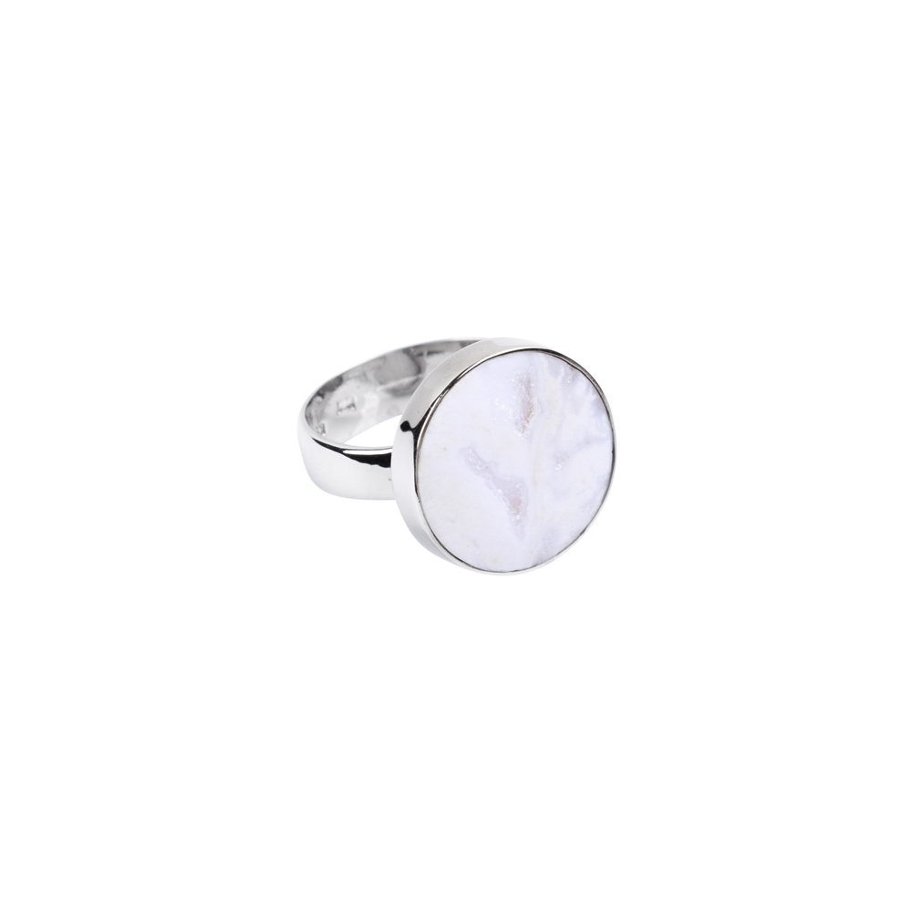 Ring Achat Druzy (weiß) rund, Größe 51, platiniert