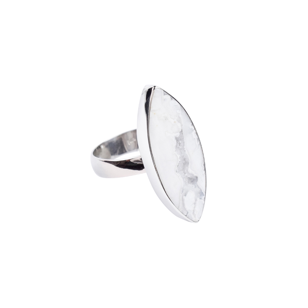 Bague Agate (blanche) Druzy Marquise, taille 51, platinée