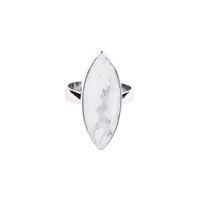 Bague Agate (blanche) Druzy Marquise, taille 63, plaquée platine