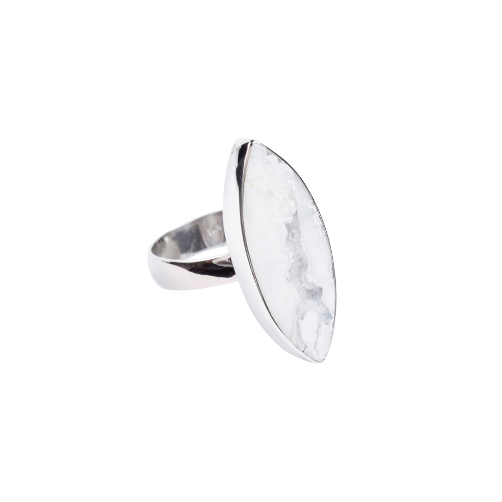Bague Agate (blanche) Druzy Marquise, taille 63, plaquée platine