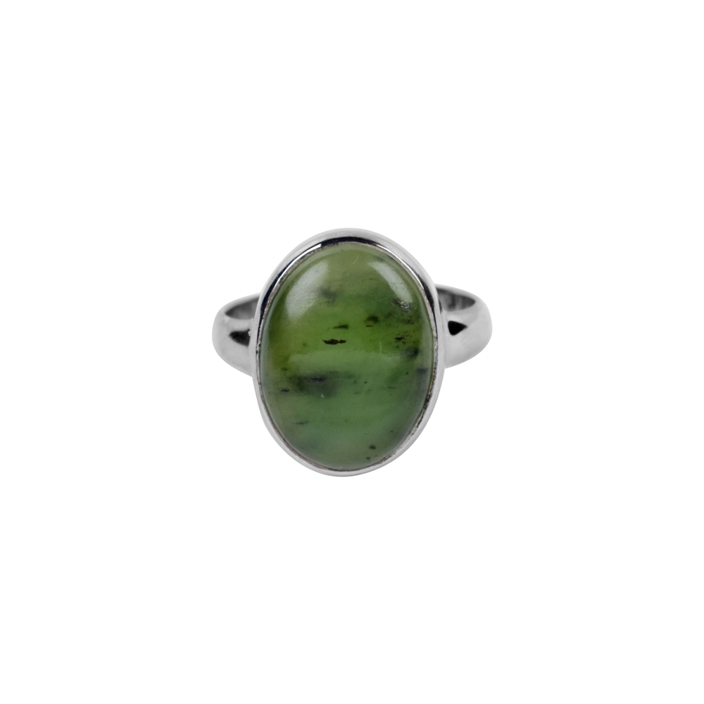 Bague Néphrite-Jade ovale, taille 51, platinée