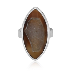 243023220382 Ring Druzy-Achat (braun/schwarz) Marquise, Größe 55, platiniert | Marco Schreier