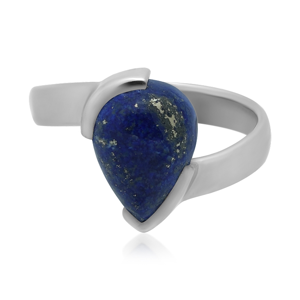 Ring Lapis Lazuli drop (10x14 mm), platinum plated, size 51(16)