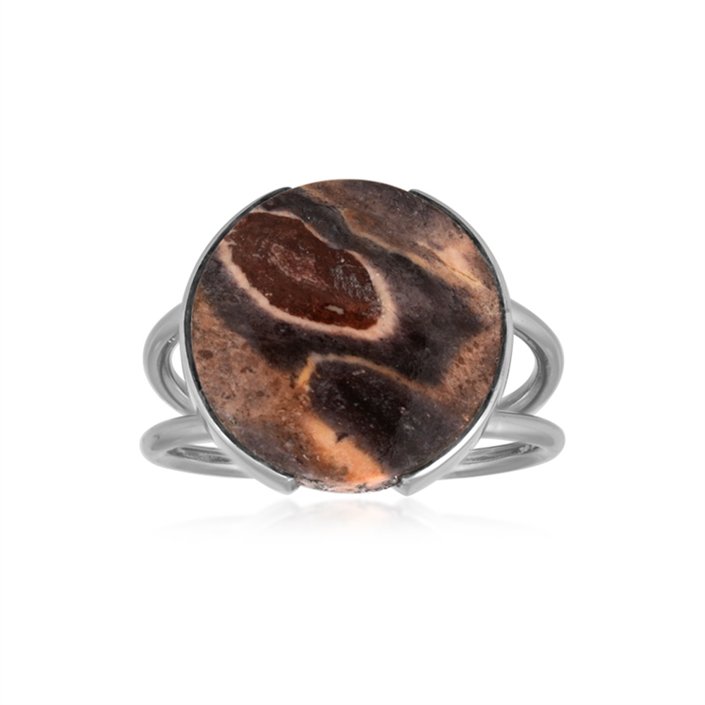 Bague jaspe batik, ronde (16mm), taille 57 (18), platinée