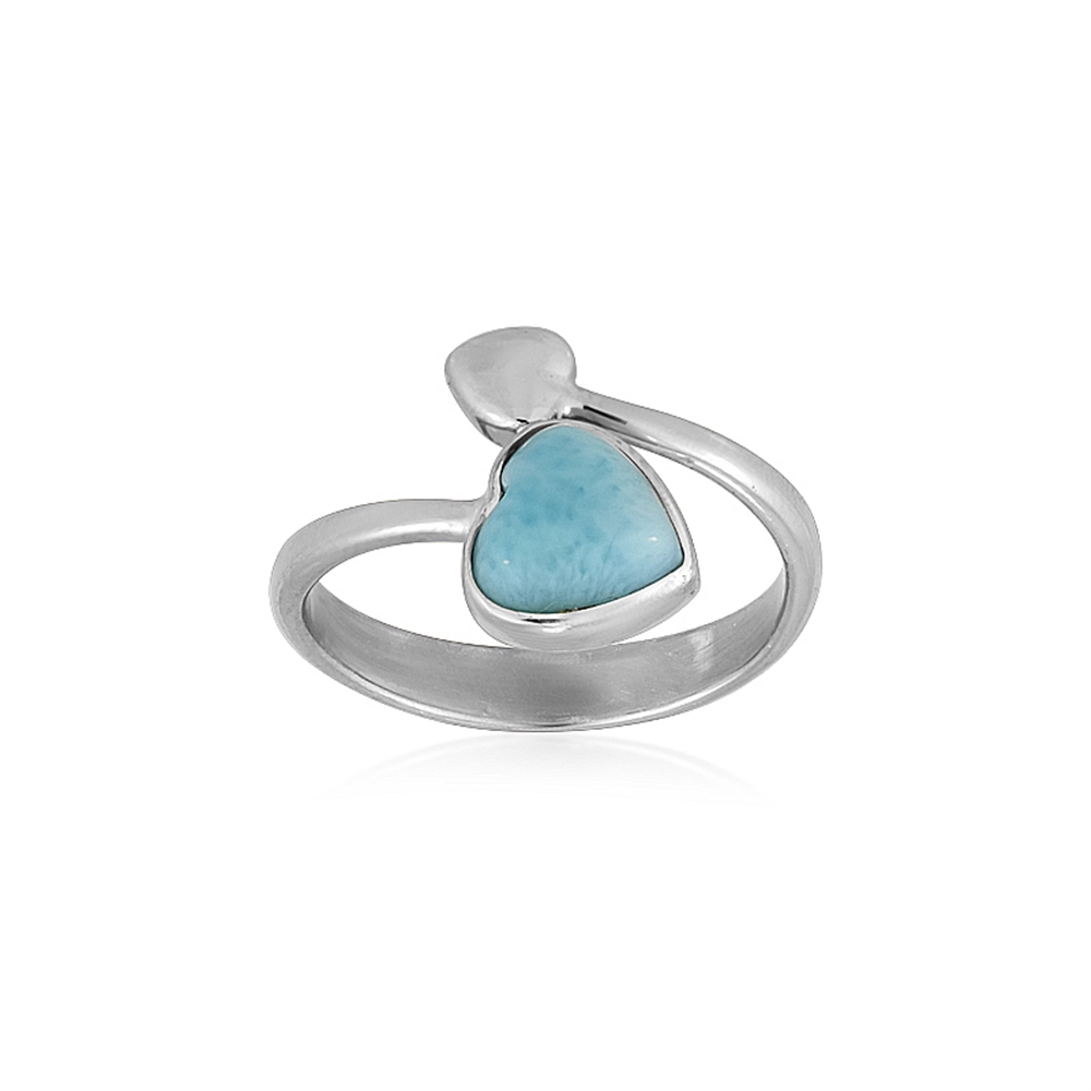 Anello a cuore di Larimar (7 mm), placcato in platino, misura 51 (16)