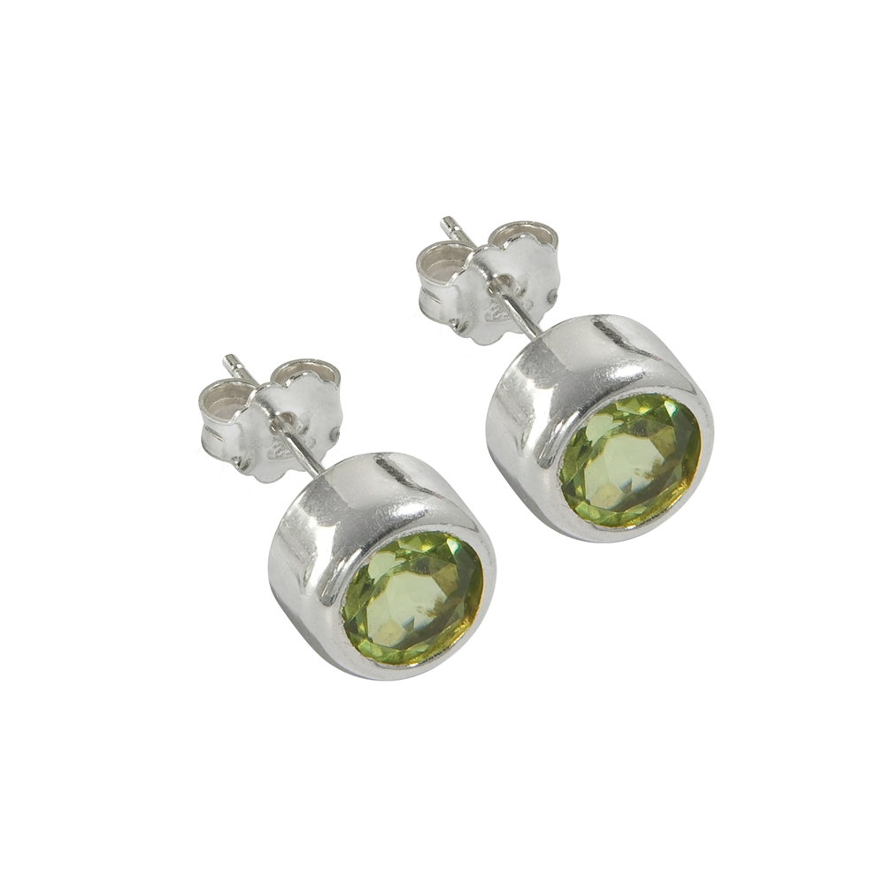 Earstud Peridote round (4mm), faceted, 0,5cm