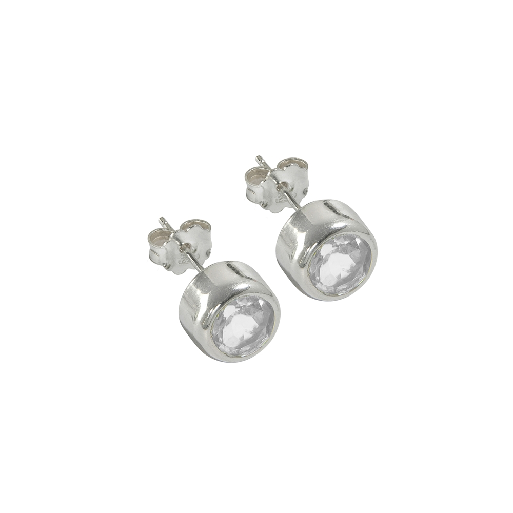 Earstud Topaz (white) round (4mm) faceted, 0,5cm
