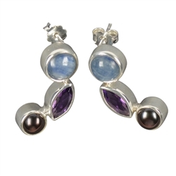 244005130067 Earstud disthene, amethyst faceted, pearl (set) | gems, healing stones & jewelry