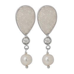 244005150008 Earstud Agate (Druzy), Topaz white faceted, pearl | Marco Schreier