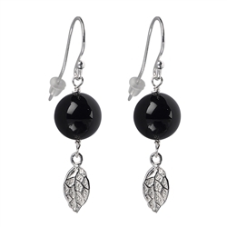 244005150039 Earring Onyx, leaf, 40mm | wholesaler - gems, precious & healing stones, jewelry