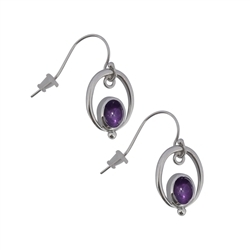 244005170012 Earring amethyst with oval, 3,0cm | wholesaler gems, healing stones & jewelry