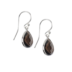 244005180041 Earrings Smoky Quartz drop faceted, 2,4cm | wholesaler gems & healing stones