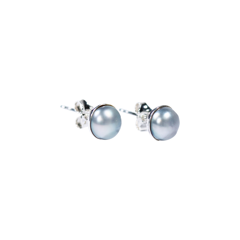 Clous d'oreilles perle grise ronde (6mm)